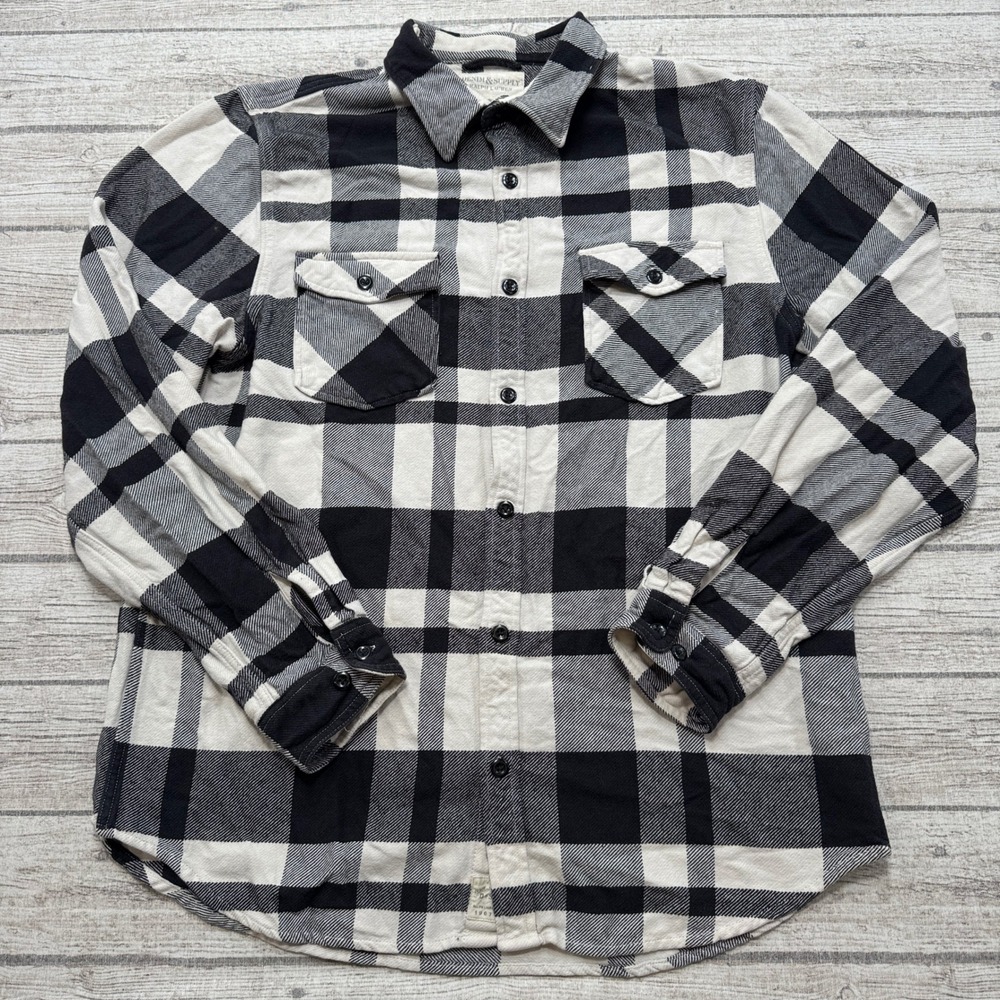 Denim & Supply Ralph Lauren Flannel Shirt Men's XL Black White Plaid Button Down